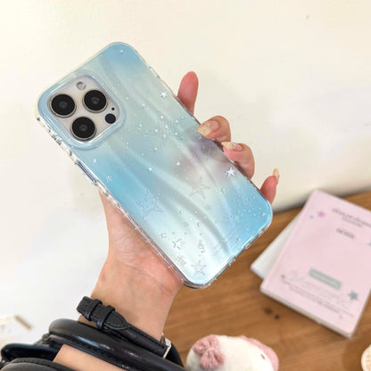 Gradient Blue Star Pattern with Beaded Wrist Chain Korean Style Phone Case