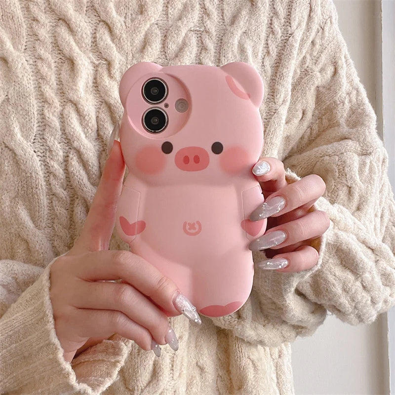 Kawaii 3D Cartoon Pink Pig Phone Case