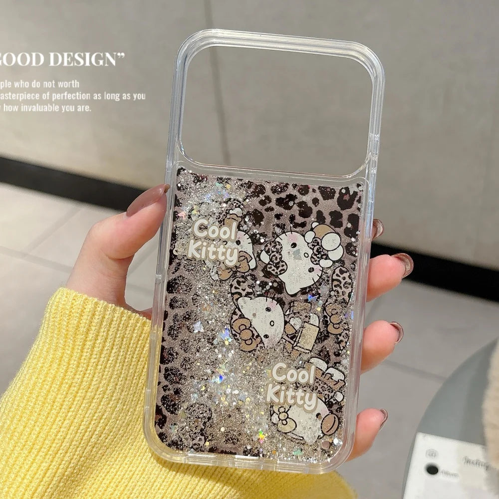 Cute IMD Leopard Print Quicksand Kitty Phone Case For iPhone