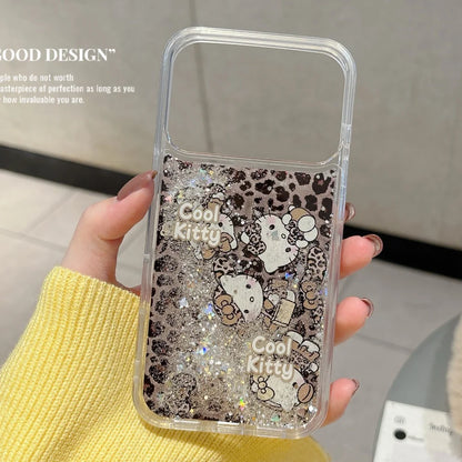 Cute IMD Leopard Print Quicksand Kitty Phone Case For iPhone