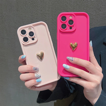 3D Gold Heart Silicone Soft Phone Case For iPhone