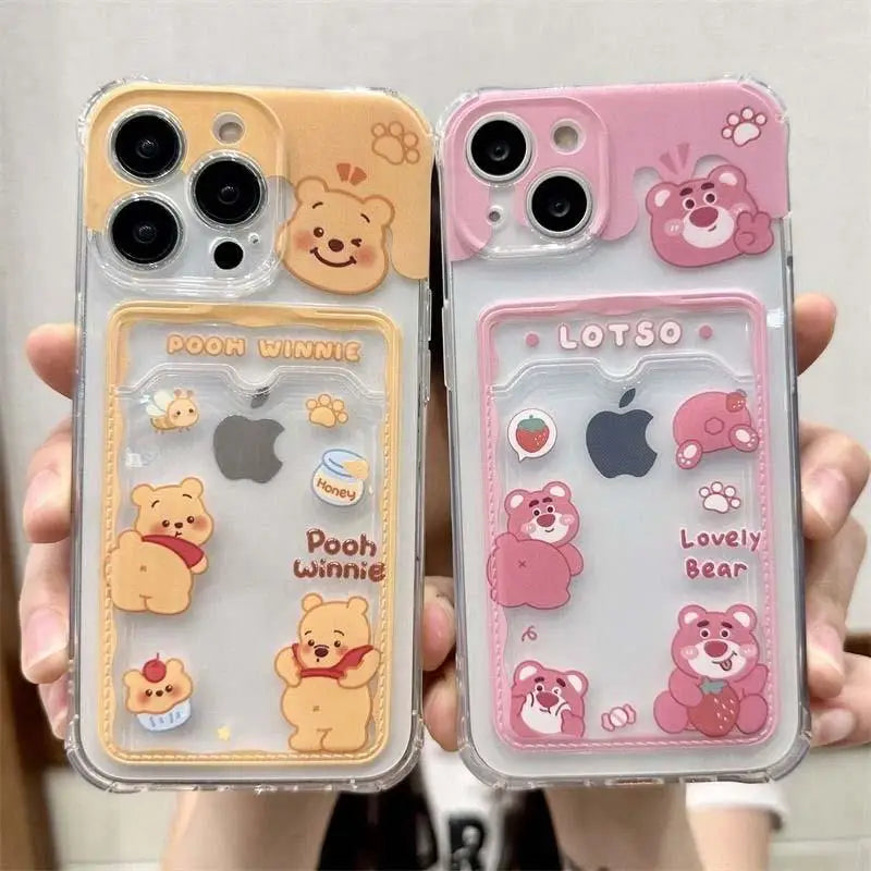 Cute Winnie the Pooh Photo Card Holder Wallet Phone Case For iPhone