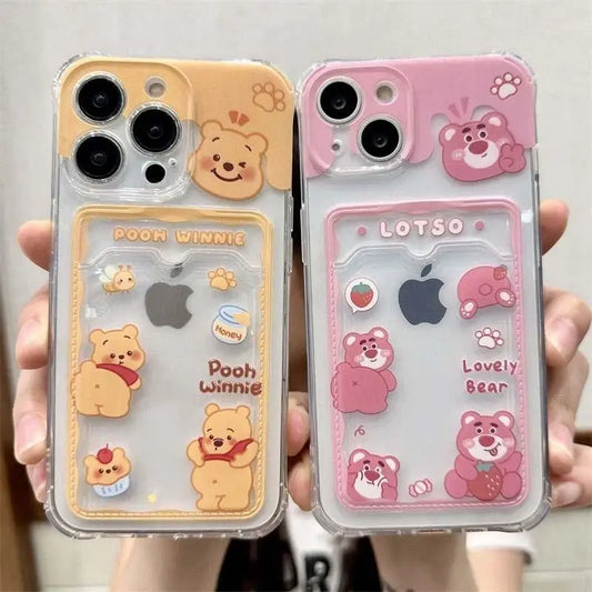 Cute Winnie the Pooh Photo Card Holder Wallet Phone Case For iPhone