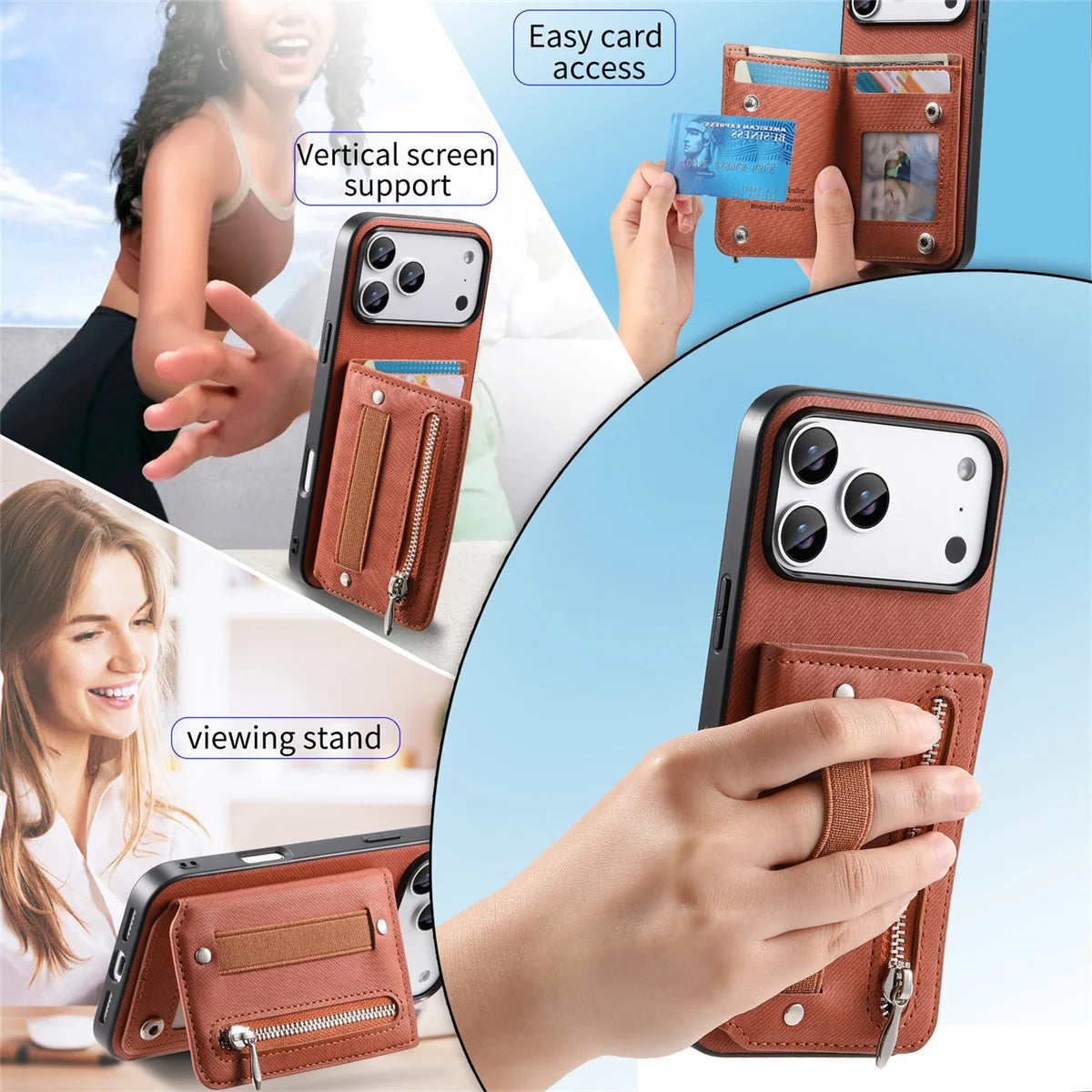 Wrist Strap Flip Rfid Wallet with Card Holder Phone Case  For iPhone