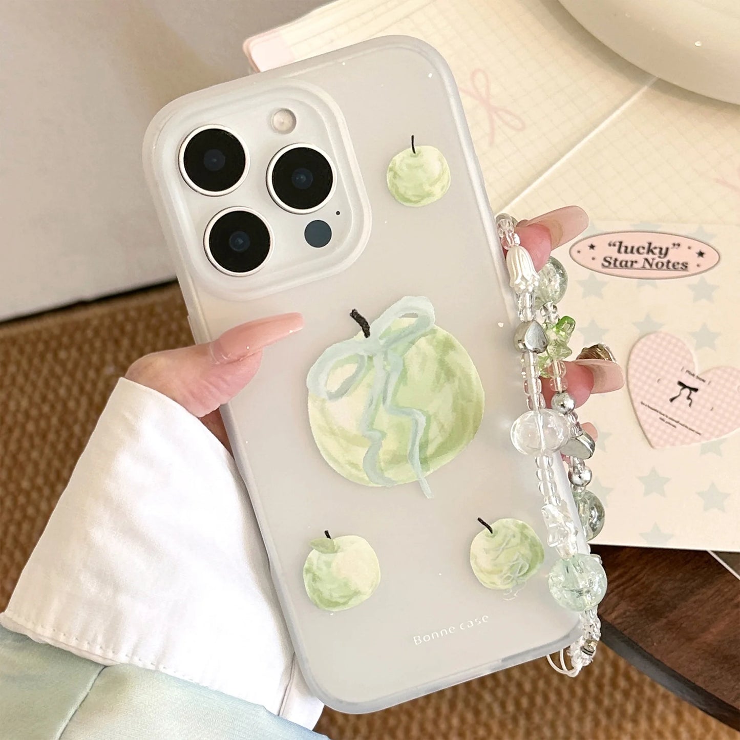 Korean Oil Painting Green Apple Pattern Phone Case For iPhone