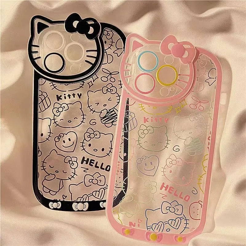 Hello Kitty Line Makeup Mirror Phone Case For iPhone