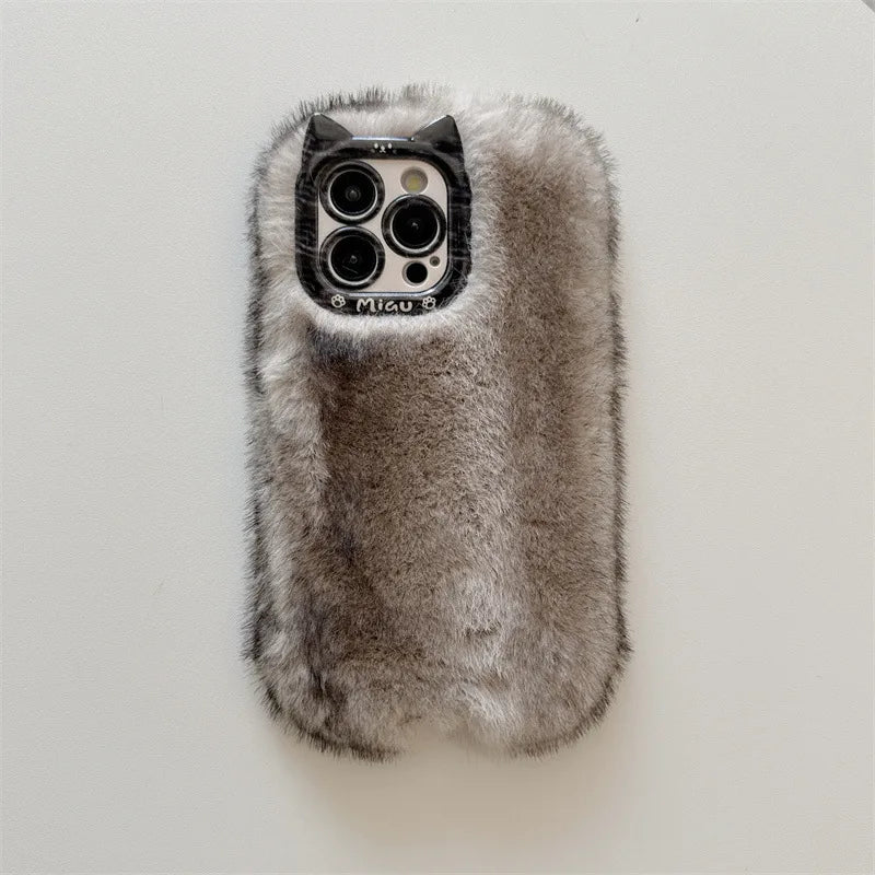 Luxury Personality Gradient Furry Plush Warm Phone Case For iPhone