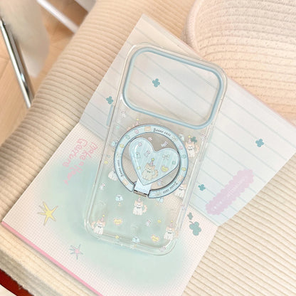 Korean Cartoon Kitten Fold 360° Rotate Magnetic Bracket Phone Case For iPhone