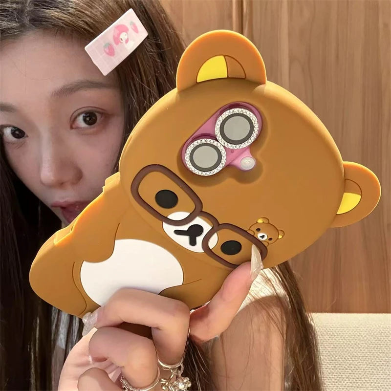 3D Rilakkuma Bear Glasses Phone Case For iPhone