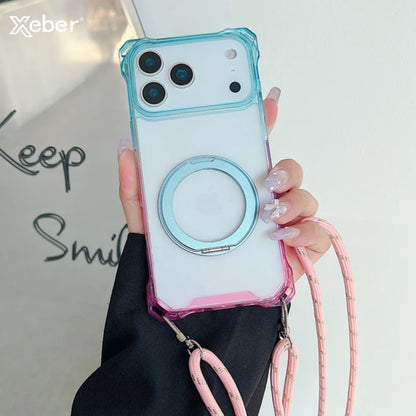 Metal Magnetic Holder Gradient Case For iPhone