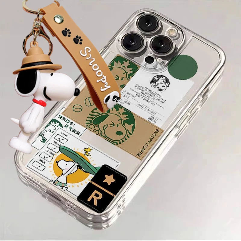 Cute Cartoon Snoopy Coffee Clear Phone Case For iPhone