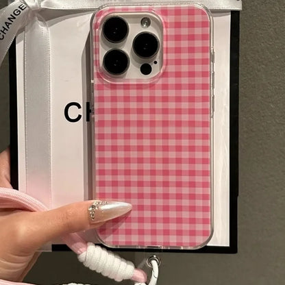Pink Check Pattern With A Lanyard Phone Case For iPhone