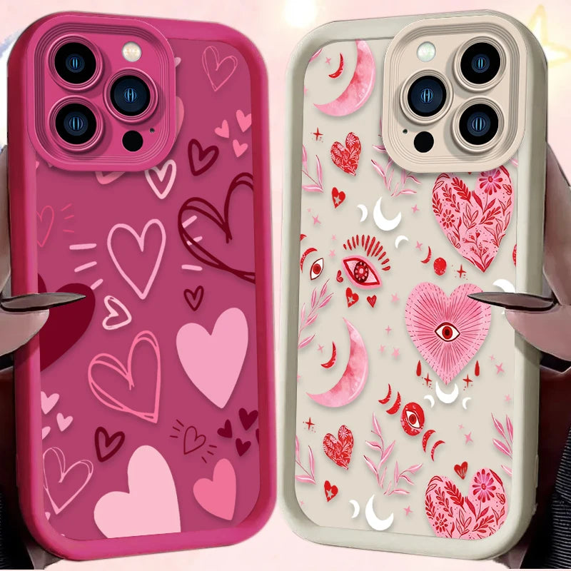 Pink Heart-Shaped Pattern Phone Case For iPhone