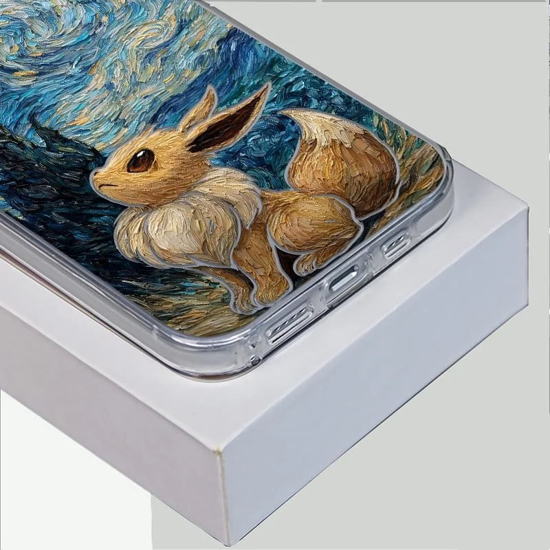Cute Eevee Moon OilPainting Phone Case For iPhone