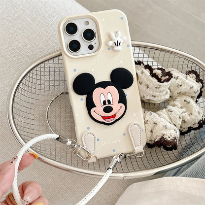 Luxury Wristband Lanyard Mickey Leather Phone Case For iPhone