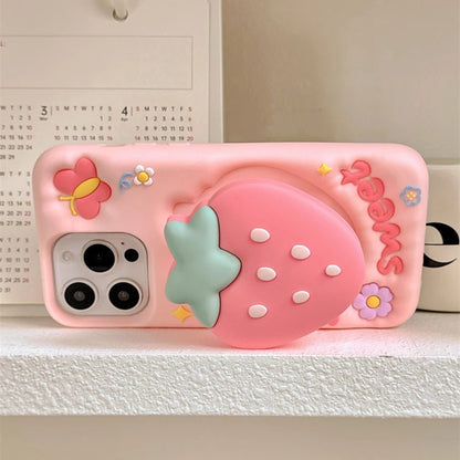 Cartoon Strawberry Hand Grip Holder Soft Silicone Phone Case