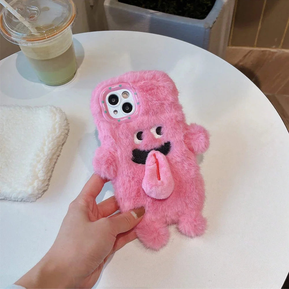 Cute Funny Plush Magnetic Sticky Tongue Monster Phone Case For iPhone