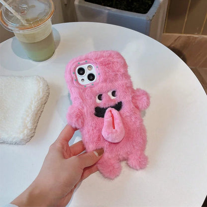Cute Funny Plush Magnetic Sticky Tongue Monster Phone Case For iPhone