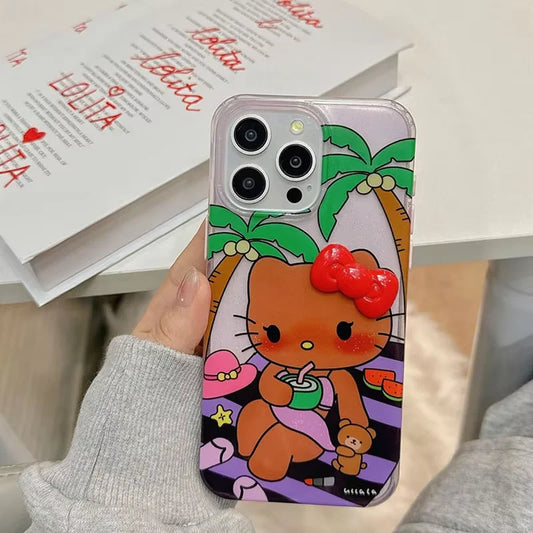 Black Hello Kitty Bow Beach Sexy Bear Phone Case For iPhone