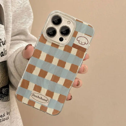 Grid Pattern Puppy Clear Phone Case