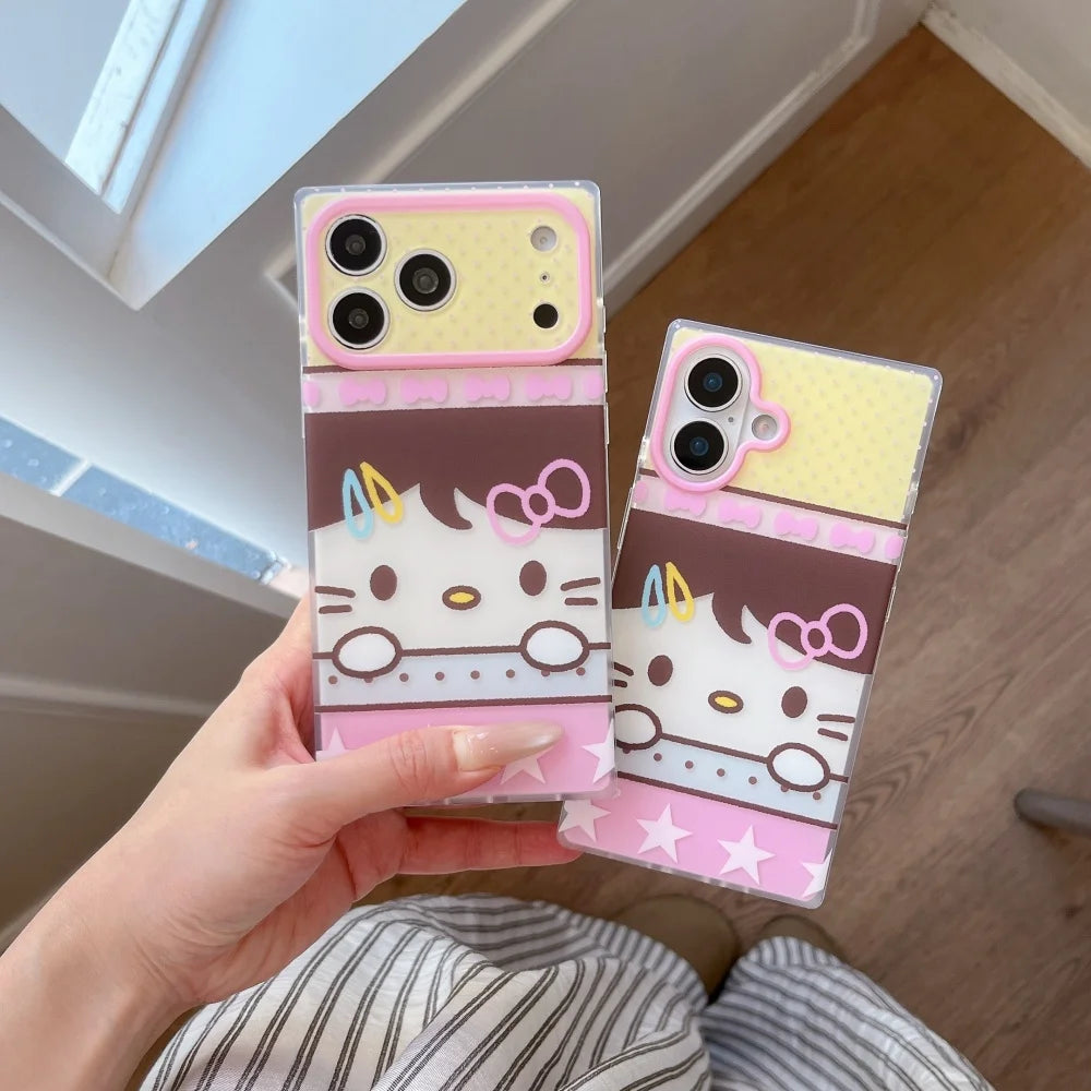 Cute Pink Square Hello Kitty Phone Case For iPhone