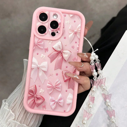 Korea Pink Bowknot Pattern Soft Phone Case For iPhone