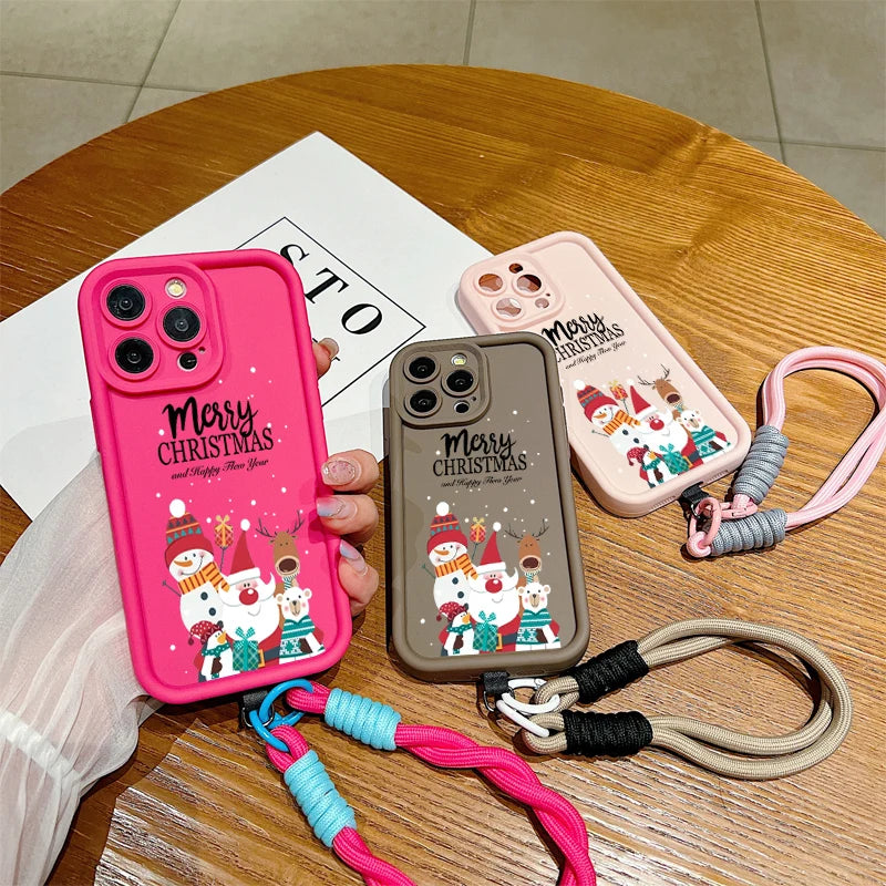 Christmas Pattern Lanyard Rope Phone Case For iPhone