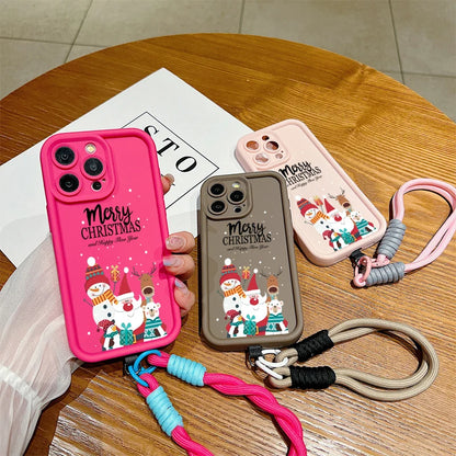 Christmas Pattern Lanyard Rope Phone Case For iPhone