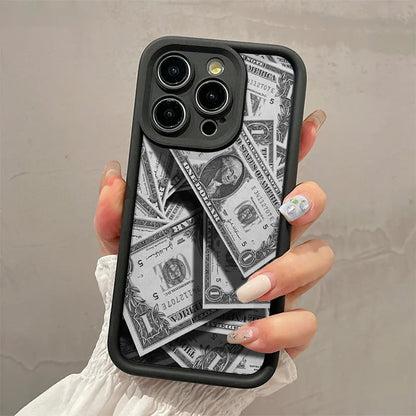 Black Dollars Full-Coverage Banknote Design Silicone Phone Case
