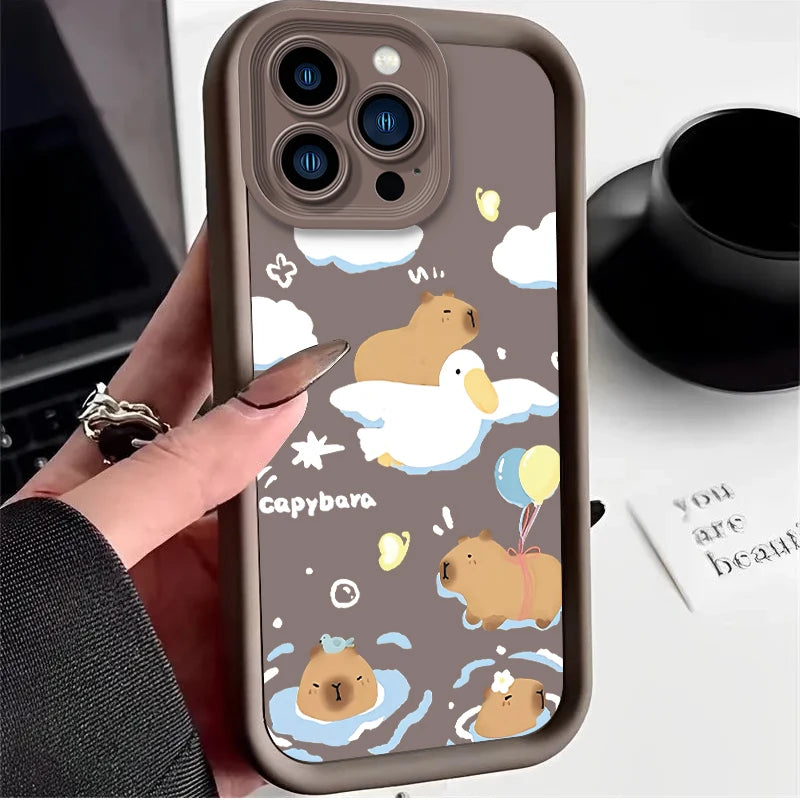 Moonlit Night Healing Cartoon Capybara Case For iPhone