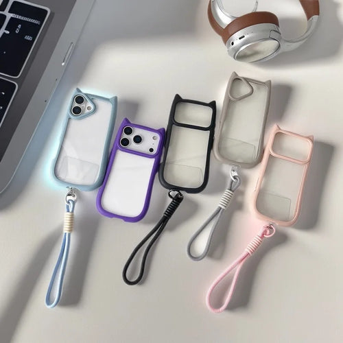 Cute Cartoon Cat Ear Transparent Phone Case For iPhone