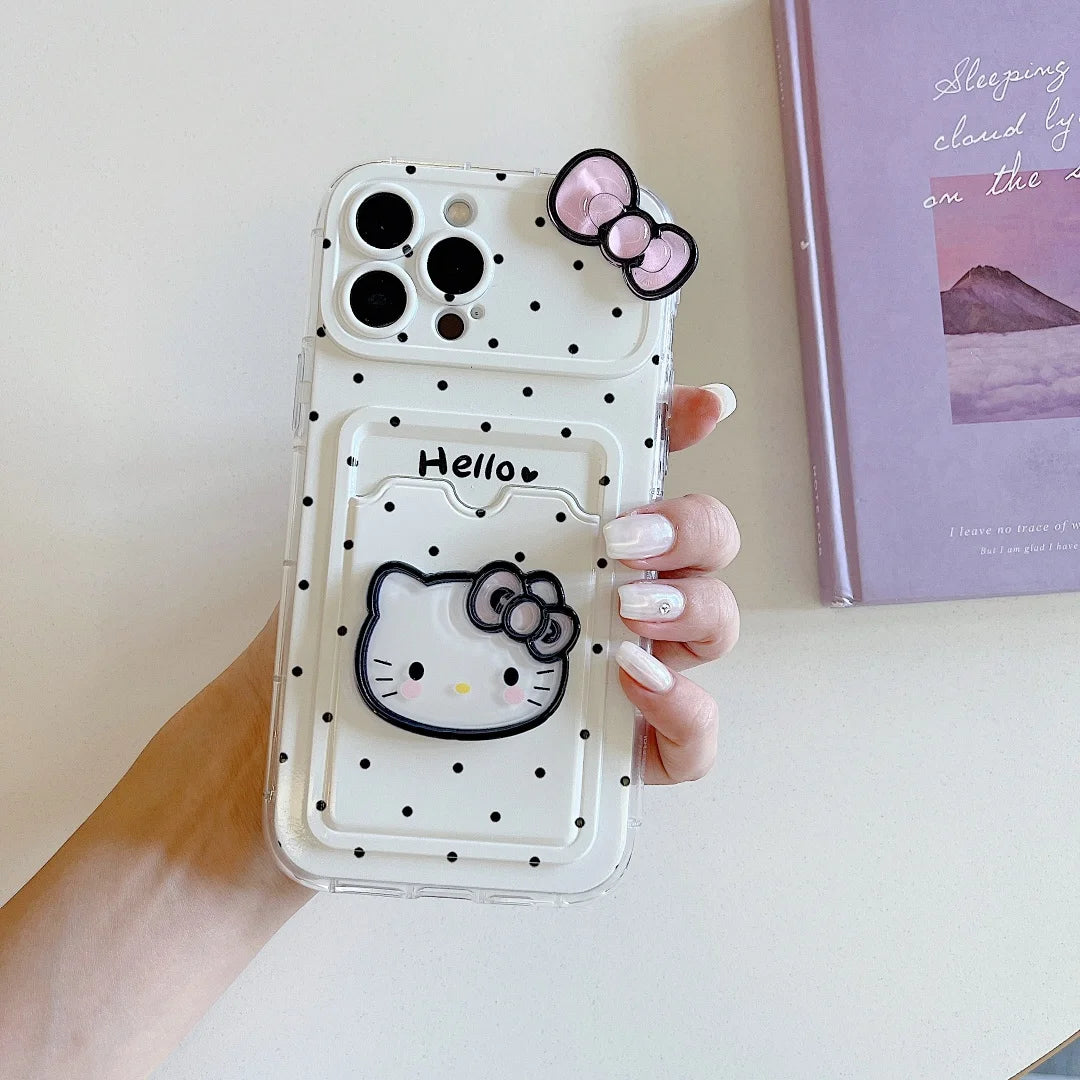 Cartoon Hello Kitty Bow Pendant Cute Polka Dot Phone Case For iPhone