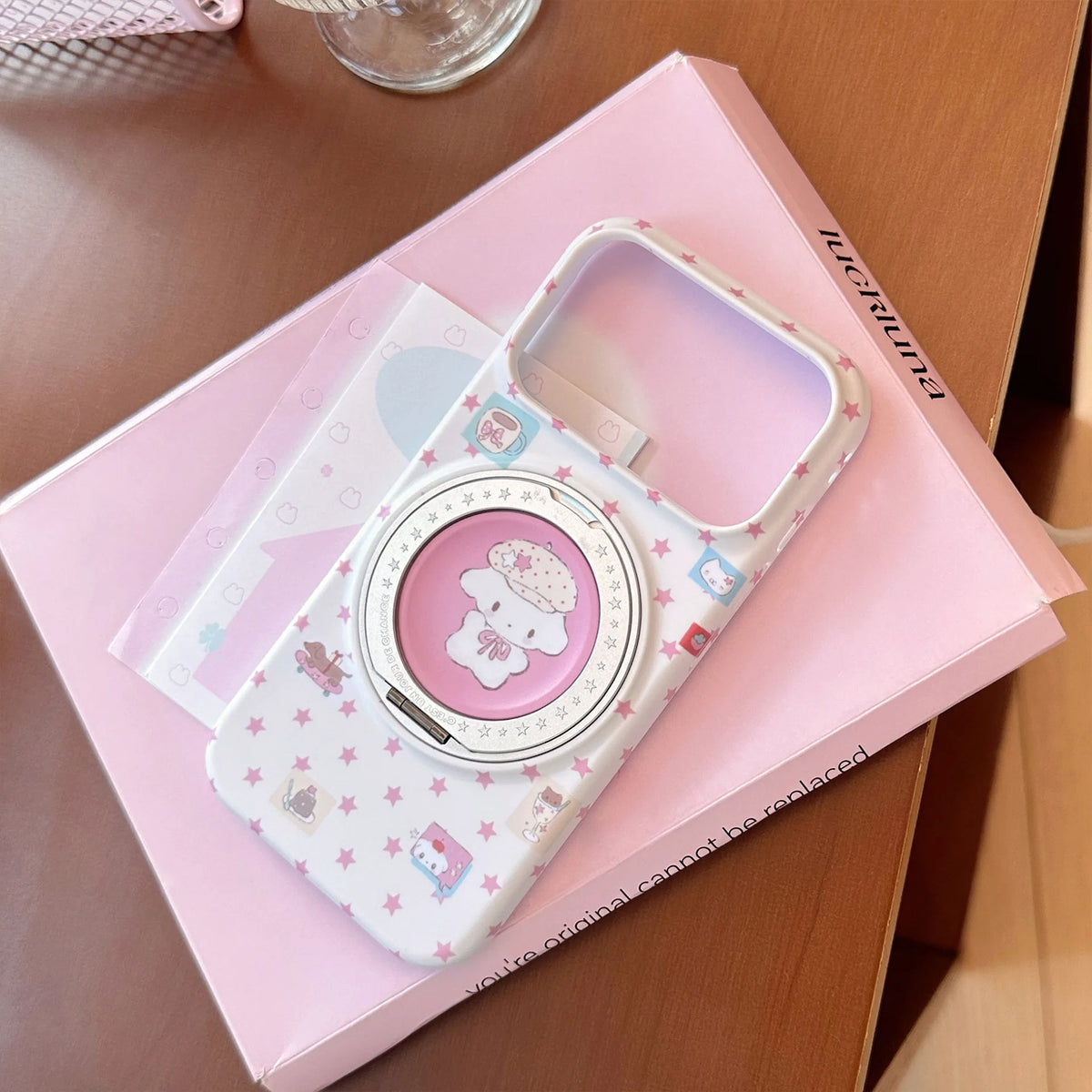 Korean Full Screen Stars 360° Rotate Cartoon Puppy Magnetic Holder Phone Case For iPhone
