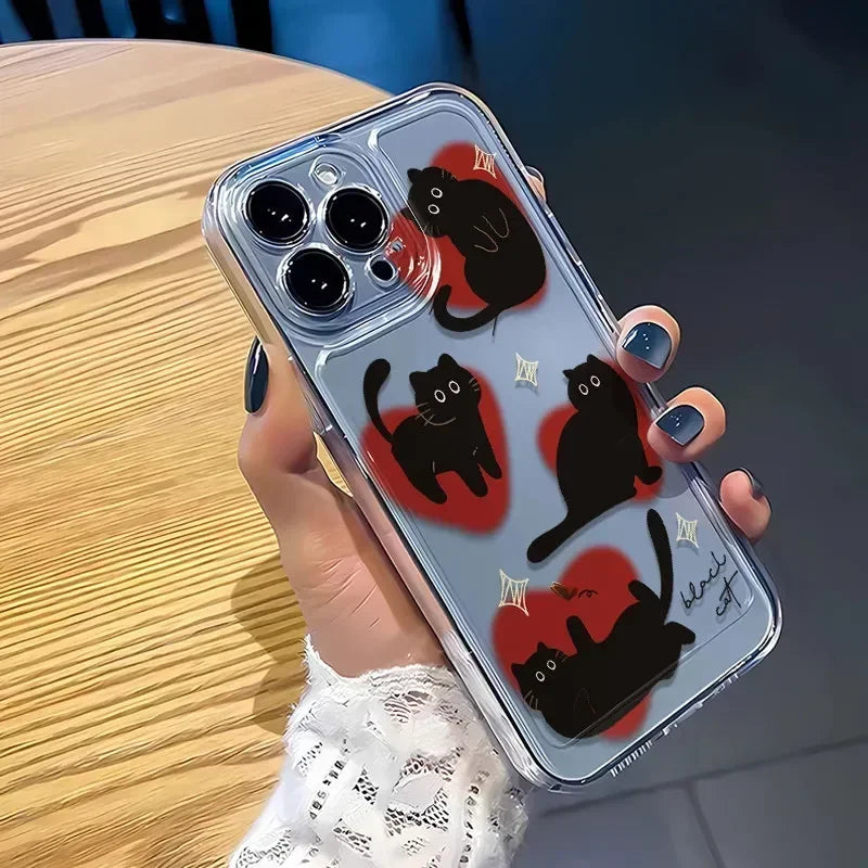 Lovely Love Heart Black Cat Phone Case