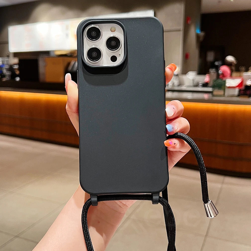 Crossbody Lanyard Matte Silicone Phone Case For iPhone