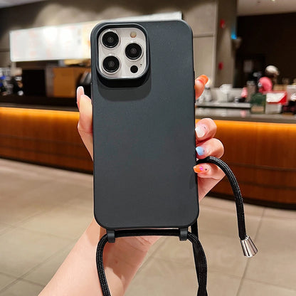 Crossbody Lanyard Matte Silicone Phone Case For iPhone