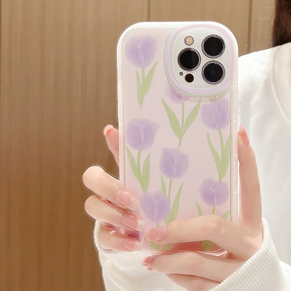 Korean Full Screen Flowers Cartoon Animals Phone Case For iPhone