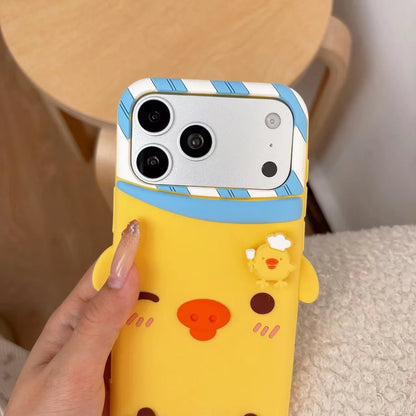3D Cartoon Rilakkuma Yellow Chick Rotate Decompress Phone Case For iPhone