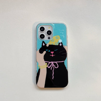 Adorable & Sweet Cute Black Cat with Colorful Beaded Chain Lovely Phone Case