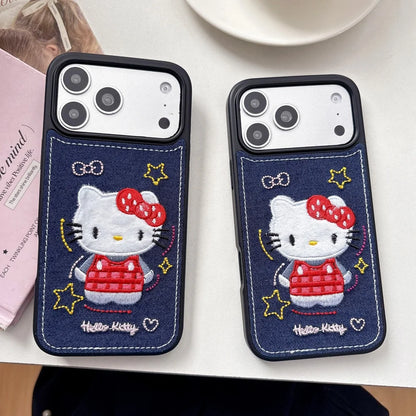 Luxury Denim Leather Pattern Cartoon Hello Kitty Case For iPhone
