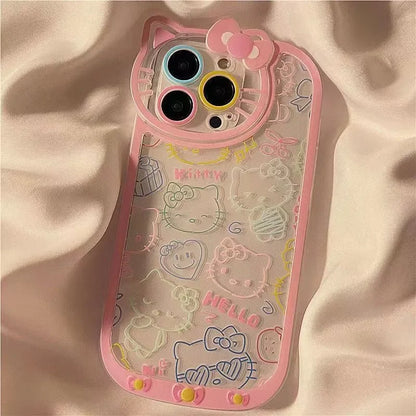 Hello Kitty Line Makeup Mirror Phone Case For iPhone