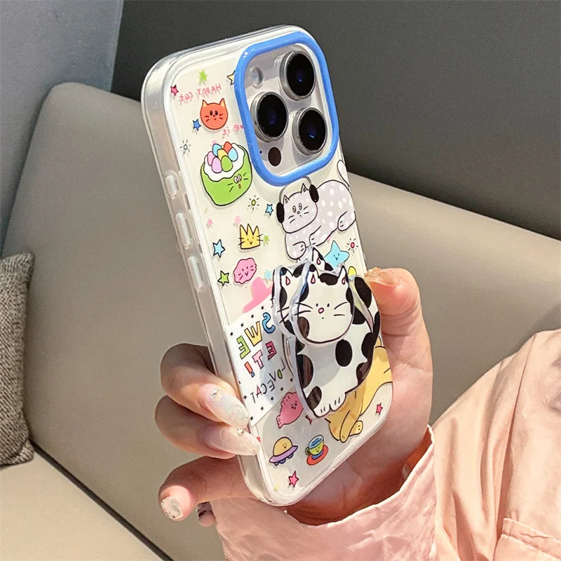 Korean Cute Cartoon Cat Stand Phone Case