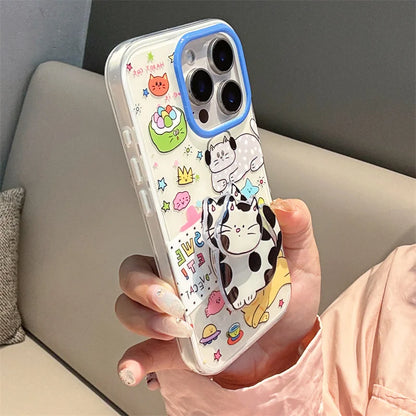Korean Cute Cartoon Cat Stand Phone Case