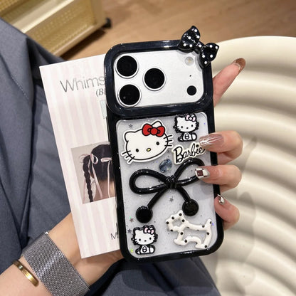 Luxury Cute Cartoon Glitter Powder Bow Sanrio Hello Kitty Phone Case For iPhone