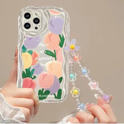 Love Heart Flower Bead Chain Phone Cases For IPhone