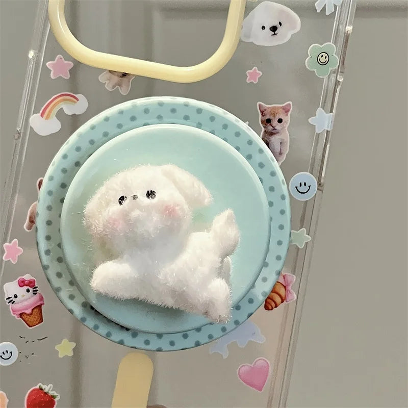 Clear Cute Puppy Magnetic Stand Phone Case