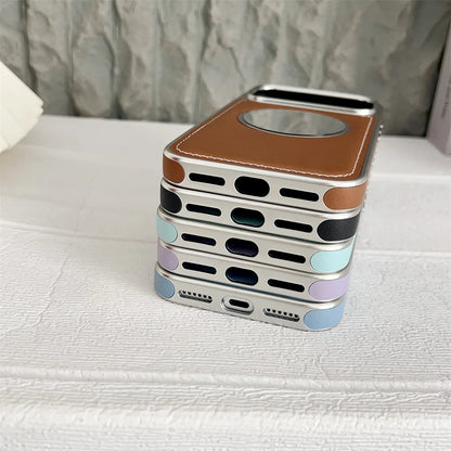 Wireless Charging Magnetic Mirror Leather Phone Case For iPhone
