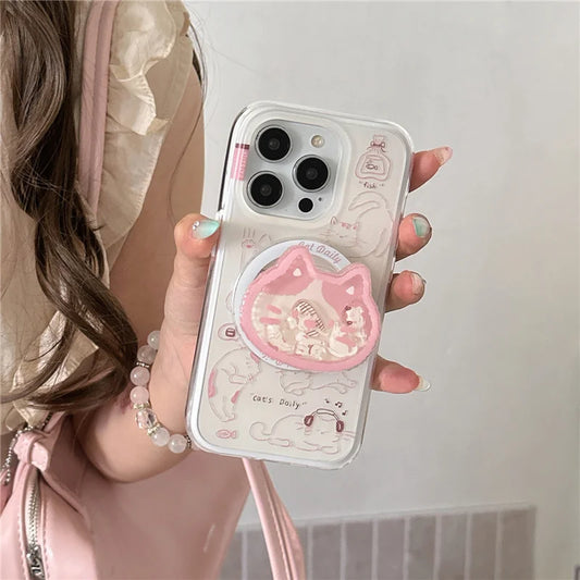 Kawaii Cartoon Cat Magnetic Phone Case