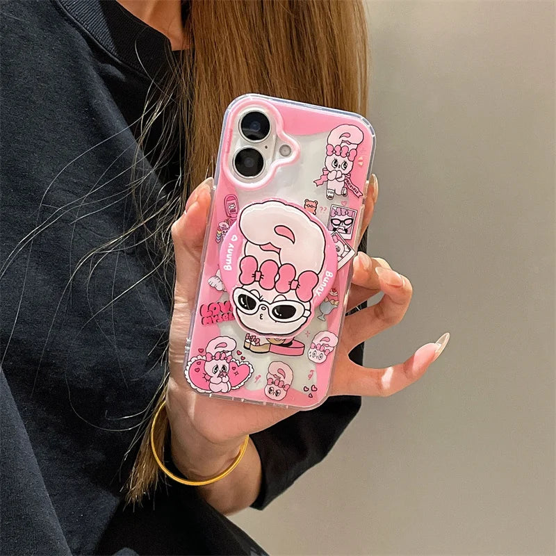 Korean Cute Pink Rabbit Magnetic Phone Case For iPhone