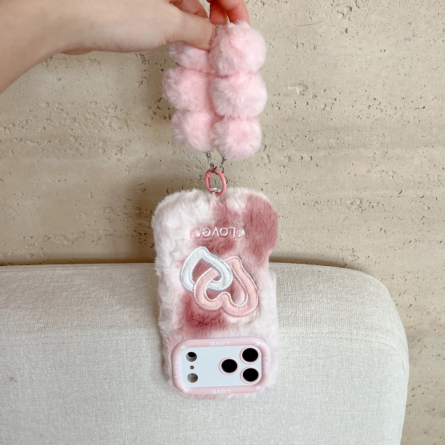 Furry Double Heart Warm iPhone Case For iPhone